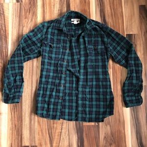 Mens flannel plaid green and navy button down. Goodthreads. Slim fit. Small
